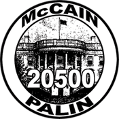 McCain Palin 20500 White House zip code button pin