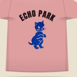 Echo Park Pink T-Shirt with Blue Cat Graphic